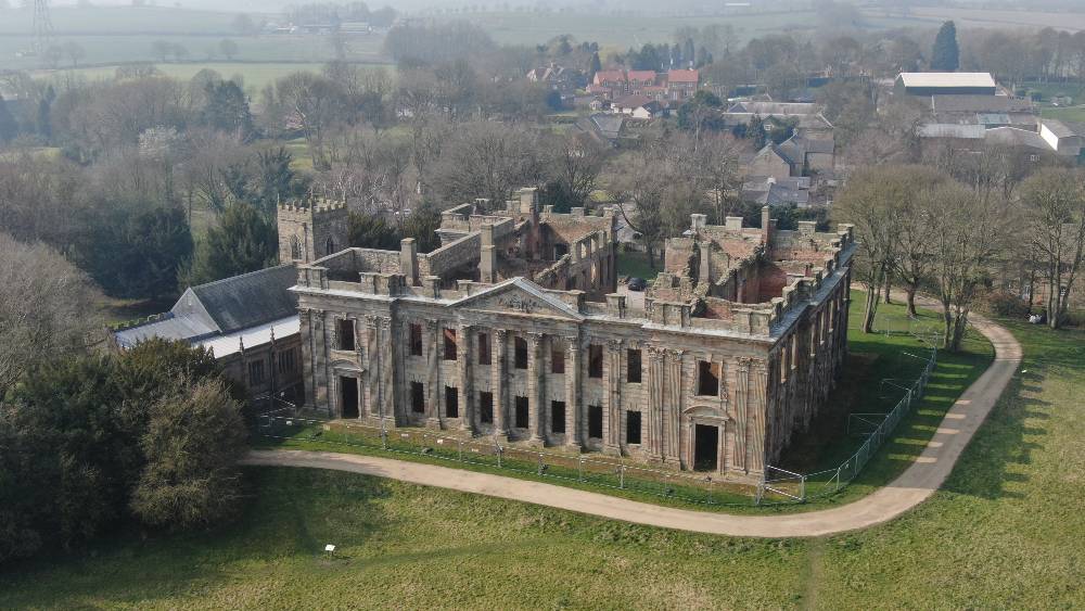 Drone shot of Sutton Scarsdale Hall