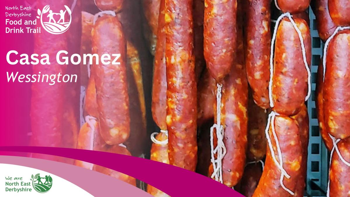 Casa Gomez Food and Drink poster with hung chorizo in the backgroudn